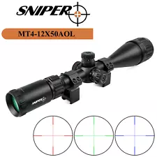 Sniper 4-12x50mm Rifle Scope R/G/B illuminated Mil-Dot Reticle Mount included