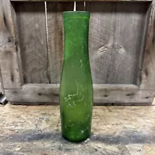 Green Glass Bottle Stamped S with Diamond Around 8.5” Height