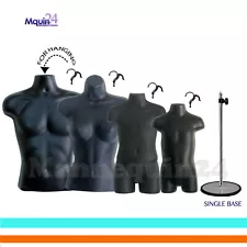 MALE FEMALE CHILD TODDLER TORSO MANNEQUIN FORMS SET BLACK +1 STAND + 4 HANGERS