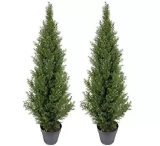 Artificial Tree Bush Plant Palm Two UV RATED IN Outdoor Cedar Cypress 3' in Pot