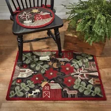 Primitive/ Farmhouse Farm Life Hooked Rug 2' x 3' Handcrafted