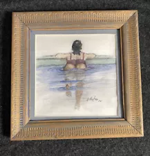 Funny Lady’s Behind In Swimming Pool Signed Original Watercolor Painting Art Vtg