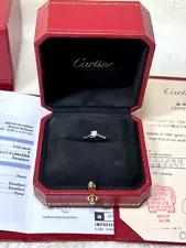 0.22 ctw F IF 3EX Cartier solitaire 1895 diamond ring pt 950 size 48