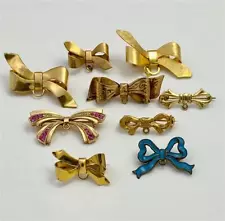 9 Vintage Assorted Bow Ribbon Pins with Loop for Attaching Charms or Lockets