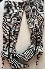 Bijou #132582 Zebra Print Knee High Boots Ladies 7.5 Pointed Toe Stiletto