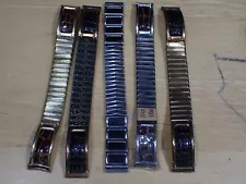 5 Vintage Japan 1/2 Stretch Watch Bands with Leather & Faux Stone Inserts VG