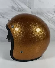 Vtg Open Face 3/4 Motorcycle Helmet Cafe Racer Yellow Gold Flake 70s Buco?