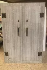 1950's Metal Doll Closet Wardrobe Cabinet Gray Wood Grain Double Doors Barbie sz