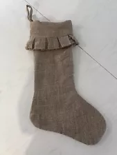 NWT Hobby Lobby Burlap Christmas Stocking 19" Ruffle Hanging Tan Farmhouse New