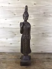 Carved Wood Standing Buddha Statue Art Sculpture Solid 18.5"