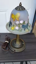 Fenton Satin Reverse Hand Painted Lamp Butterfly Garden Limited Edition