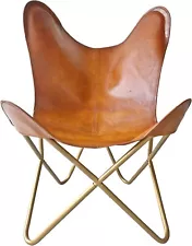 Handmade Brown Butterfly Chair Leather For Home Decore with Stand