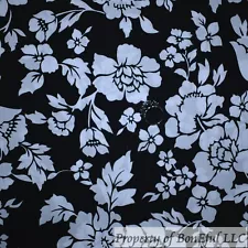 BonEful Fabric Cotton Black White Flower Toile Holiday Bohemian Print SALE SCRAP