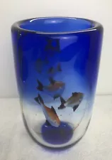 Art Glass Vase Tropical Swimming FISH AQUARIUM Blown Glass Cylinder, 7”