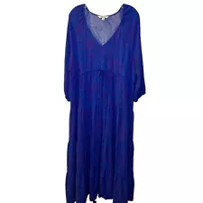 Pioneer Woman size XL Dress blue purrple full maxi FLAW-small hole discolor