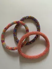 Lily and Laura Set of 3 Pre-Owned Hand Crocheted Beaded Bracelets Multi