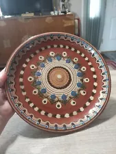 Vintage Bulgarian troyan redwear pottery hand-painted 11" plate 1