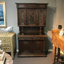 Renaissance Revival Oak Cupboard W/ Carved Hunting Scene