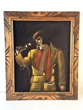 Vintage 1970’s Elvis Black Velvet Painting 14 X 17”Mexico Wood Frame