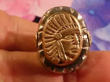 Mexican Biker Ring Vtg.Trimetal 1950's 'CHIEF' # 2 Monumental Sculpting Artistry