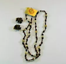 Vintage Ka Lima O Maui Necklace Clip Earring Set Job's Tears & Koa Seeds Hawaii