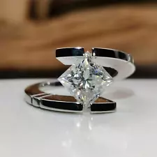 Tension Set Princess Cut Moissanite Ring Bypass Engagement Ring Antique Jewelry