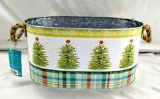 PIONEER WOMAN Holiday Cheer Tree Tin Bucket w/ Rope Farmhouse Handles - w/ Tag