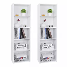 2PCS Bookshelf Storage 5 Tier Wall Shelf Organizer Bookcase for Home Use White