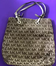 Michael Kors Large Taupe Signature Tote Purse Bag Leather Straps SALE!