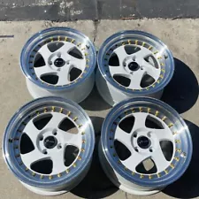 Used 15x8 Vors VR2 4x100 20 73.1 White Machined Lip Wheels set(4)