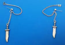 Vintage Stud Knife, Dagger/Chain Silver Tone Dangle Earrings Men and Women