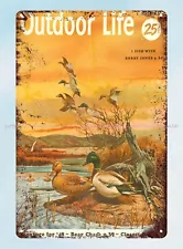 Outdoor Life 1954 fishing hunting ducks metal tin sign old signs for sale