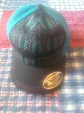 Rock & Roll Denim Leather Logo Mesh-Back Ball Cap Black/Green-Adjustable