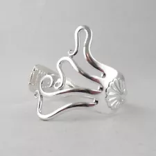 Sterling Silver Fork Bracelet Handmade Chunky Abstract Swirl Bangle dated 1841