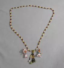 Seed Bead Native American Male & Female Figures Wearable Pins + 15" Necklace