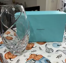 New TIFFANY & CO Optic Swirl CRYSTAL VASE IN BOX 8.5" Signed Vtg 80's GREAT GIFT