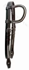 Western leather One-ear Headstall / Bridle Black & White Rawhide Braided Tack