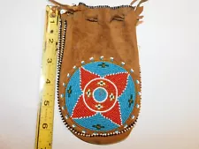 VTG LEATHER INDIAN POUCH BAG TOBACCO MEDICINE BEADS ~FLAWS~ SHOWS AGE