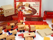 Vintage 1972 Mattel Putt Putt Toy Railroad Engine Cars Lot Buildings Track Retro