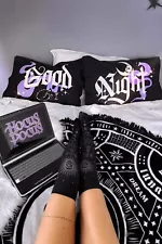 Killstar Good Night or Bad Morning Pillow Case Set NEW Gothic Punk Skull Black