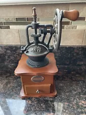 Coffee Grinder Cast Iron Hand Crank Mill W/Catch Drawer Made Of Maple