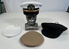 USN US Navy Officer CPO Dress White Uniform Hat Cap w/ Case & 2 Covers 7 1/8