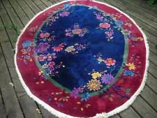 FALL SALE! RADIANT JEWEL TONED ANTIQUE 1920'S OVAL CHINESE ART DECO RUG 6X9