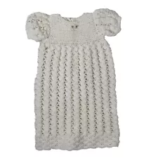 Handmade Crochet White Baby Christening Gown Dress READ Measurements Button Doll