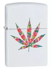 Zippo Lighter: Floral Weed Leaf - White Matte 29730