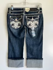 NWT L.A. IDOL Capri Studded CZ Embellished Pocket Distressed Jeans Size 1