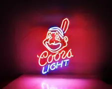 Cleveland Indians Chief Wahoo 20"x16" Neon Light Sign Lamp For Coors Light Beer