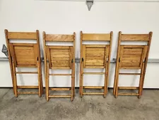 Set Of 4 Vintage Wooden Folding Picnic Chairs