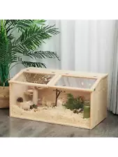 Middle Transparent Wooden Hamster Cage, Small Animal Habitat Hutch For Large