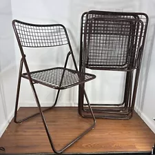 4 X Rare Ted Net Brown Folding Chairs by Neils Gammelgaard For Ikea - 70’s/80’s